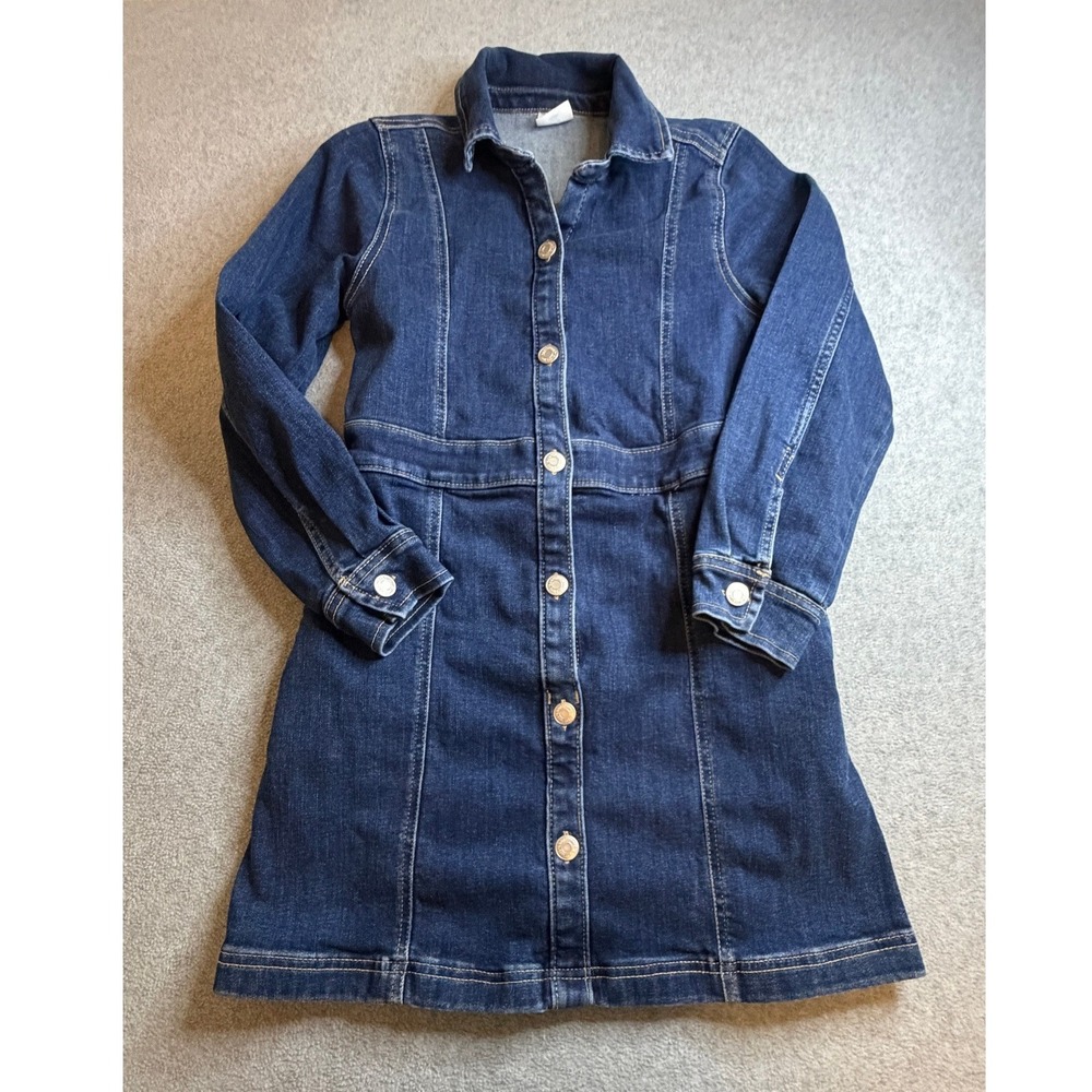 Abercrombie Kids Girls Dark Wash Denim Button Front Long Sleeve Dress Size 11/12